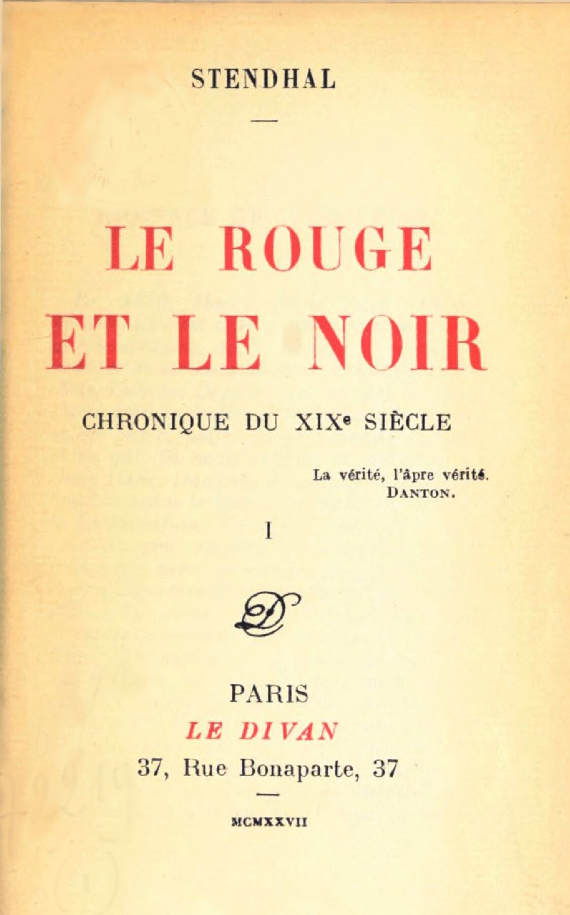 Couverture du Rouge et le Noir, édition de 1927